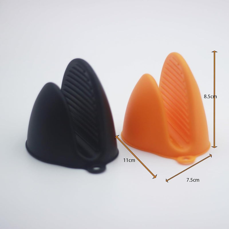 TacoMynxify Mini Silicone Oven Mitts Set – Heat Resistant, Non-Slip, BPA-Free Gloves for Baking, Cooking, Microwave Use – Foldable Pot Holders for Kitchen & Grill, Dishwasher Safe (2 Pairs, Black and Orange) - Image 2